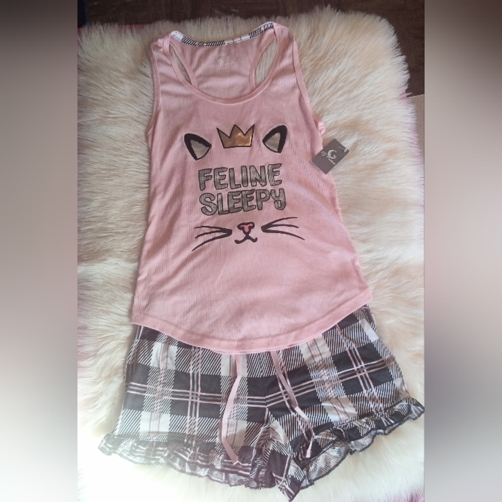 Feline sleepy 2 piece PJ set